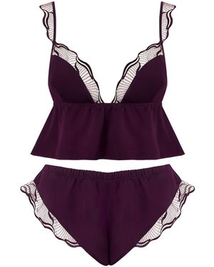 Bluebella Marabel Luxury Satin Sheer Cami And Short Set Cherry - Purple