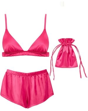 Bluebella Saskia Luxury Satin Soft Bra And Short Set Fuchsia - Pink