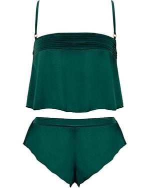Bluebella Stephanie Luxury Satin Crop Cami And Short Set Botanical Garden - Green