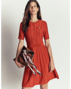 Boden Kleid Mit Knopfleiste Vorn Und Ziernaht - Rot