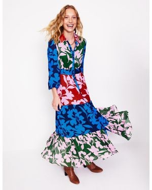 Boden Robe-Chemise Longue De Cérémonie-Bleu Marine Foncé, Motif Bloom Hotch