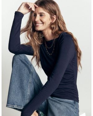 Boden Femmes Top À Manches Longues Et Détails Froncés En Taille - Bleu
