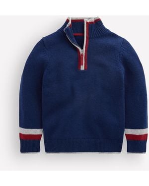Boden Klassischer Pullover Mit Halblangem Reißverschluss - Blau