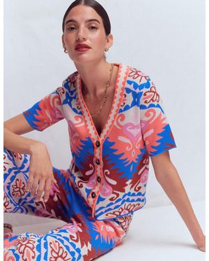 Boden Kurzärmlige Jacquard-Strickjacke - Weiß