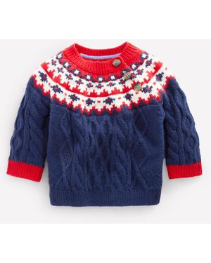 Boden Pull Motif Jacquard En Maille Torsadée-Jacquard Bleu Marine Universitaire