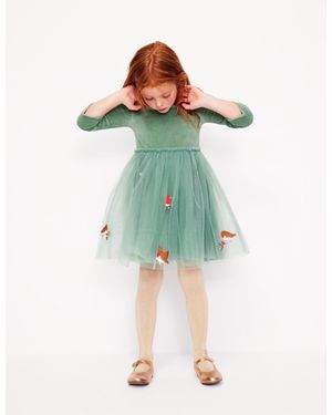 Boden Robe En Velours Et Tulle À Appliqué-Rouges-Gorges Eucalyptus - Vert