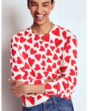 Boden Pull Eva Col Rond En Cachemire-Ivoire, Motif Heart Cluster - Rouge