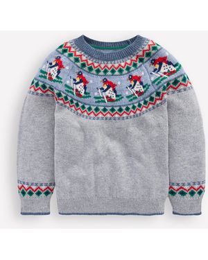 Boden Pull Motif Jacquard-Pingouins À Ski Gris Chiné