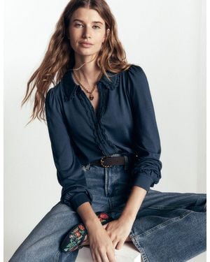 Boden Femmes Blouse En Dentelle À Volants En Taille - Bleu