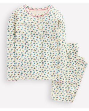 Boden Pyjama À Col Tunisien Douillet-Petites Fleurs Printanières Ivoire Doux - Blanc