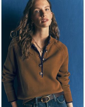 Boden Lara Baumwollpullover Mit Knopfleiste - Blau