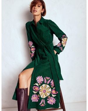 Boden Clara Midikleid Aus Cord-Dunkles Smaragdgrün, Stickerei