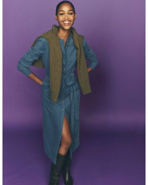 Boden Femmes Robe-Chemise Midi Louise En Velours Côtelé En Taille - Violet