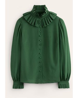 Boden Blouse En Soie À Col Volanté Femme - Vert