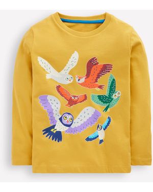 Boden T-Shirt Phosphorescent À Manches Longues-Hiboux Jaune Canari