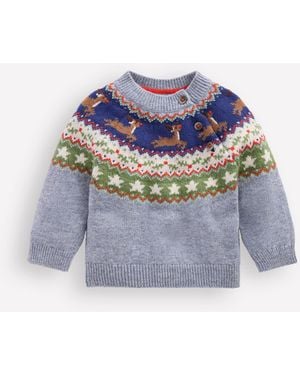 Boden Pull Motif Jacquard-Renne Festif Bleu