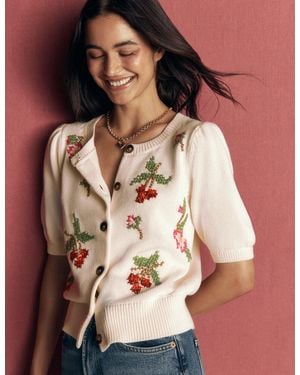 Boden Baumwollstrickjacke Mit Puffärmeln - Weiß