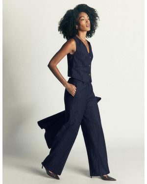 Boden Femmes Gilet De Costume En Laine Mélangée À Col V En Taille - Bleu