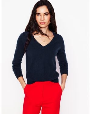Boden Pull Eva Col V En Cachemire- Marine - Rouge