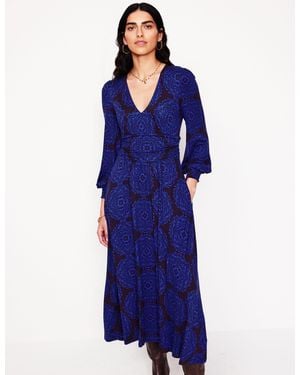 Boden Robe Longue Daphne En Jersey- Cascade Mosaïque - Bleu