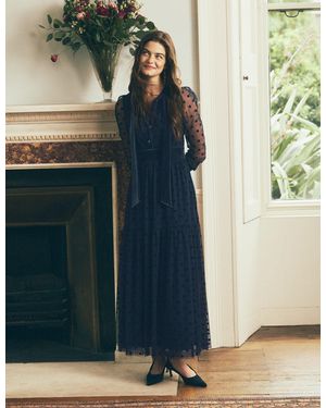 Boden Gestuftes Tüllkleid Mit Bindeverschluss Am Hals - Blau