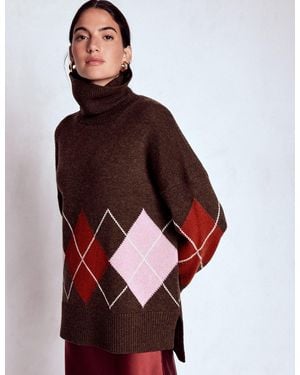 Boden Pull À Col Roulé Polly En Laine Mérinos-Motif Argyle Marron, Rose - Multicolore