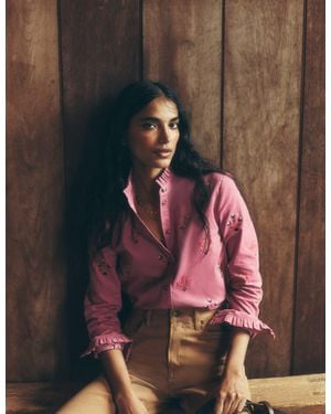 Boden Femmes Chemise Sienna En Velours Côtelé À Volants En Taille - Rose