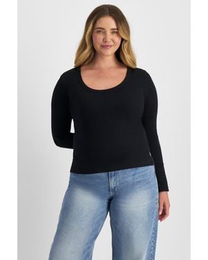 Bonds Organic Rib Long Sleeve Scoop Tee - Black