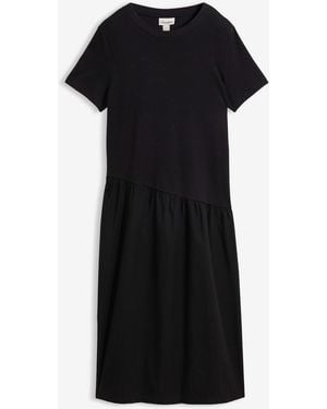 bonprix Shirtkleid Aus Materialmix - Schwarz
