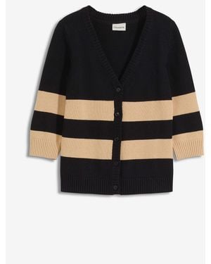 bonprix Baumwollstrickjacke Mit Streifen - Schwarz