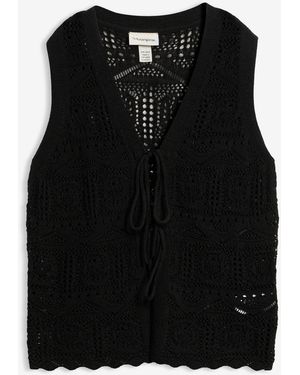 bonprix Ajour-Strickweste Aus Baumwoll-Mix - Schwarz