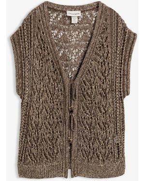 bonprix Ajour-Strickweste Mit Viskose Und Glitzergarn - Braun