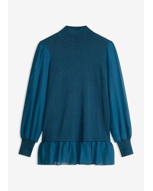 bonprix Feinstrickpullover Mit Blusen-Einsatz - Blau