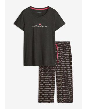 bonprix Capri Pyjama Aus Reiner Baumwolle - Schwarz