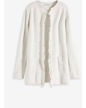bonprix Kurzer Strickmantel Mit Pailetten Und Glanzgarn - Weiß