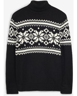 bonprix Norweger-Rollkragenpullover Aus Reiner Baumwolle - Schwarz