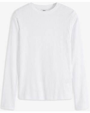 bonprix Geripptes Langarmshirt Aus Reiner Baumwolle - Weiß