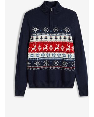 bonprix Norweger-Pullover Mit Troyerkragen - Blau