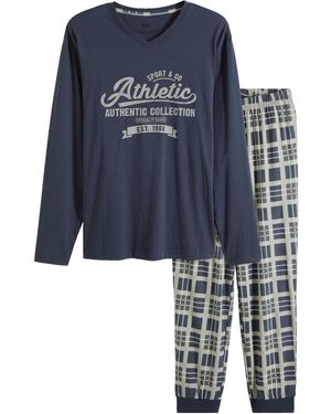 bonprix Pyjama Aus Reiner Bio-Baumwolle Mit Langen Ärmeln - Blau