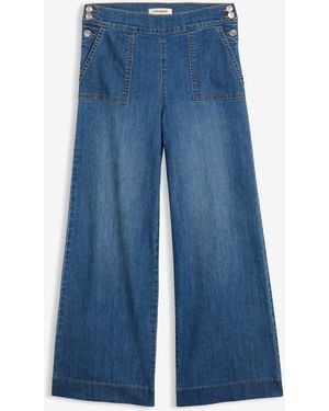 bonprix Wide-Leg-Jeans, High Waist Mit Aufgesetzten Taschen - Blau
