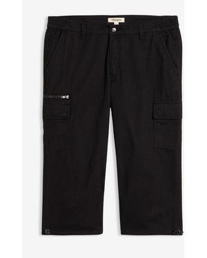 bonprix 3/4 Cargohose Mit Dehnbund Aus Reiner Baumwolle - Schwarz