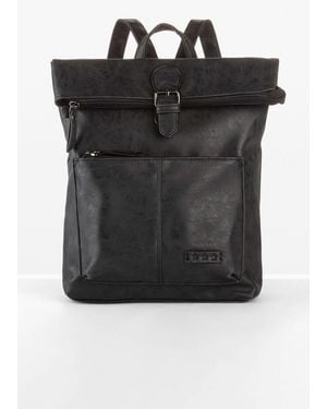 bonprix Rucksack Mit Außentasche Und Schnallendetail - Schwarz