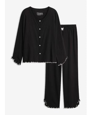 bonprix Pyjama Aus Weicher Baumwolle Mit Knopfleiste - Schwarz