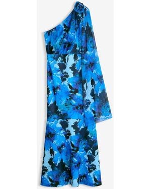 bonprix Abendkleid Mit One-Shoulder Und Blumen-Applikation - Blau