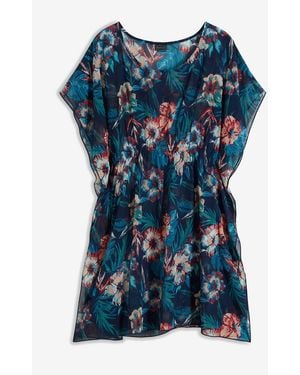 bonprix Lange Strandtunika Aus Leichtem Chiffon - Blau