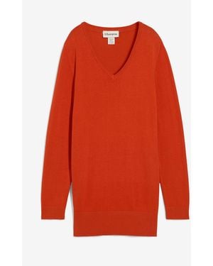 bonprix Feinstrick Longpullover Mit V-Ausschnitt - Orange