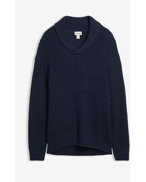 bonprix Grobstrick-Schalkragenpullover Mit Waffelstruktur - Blau