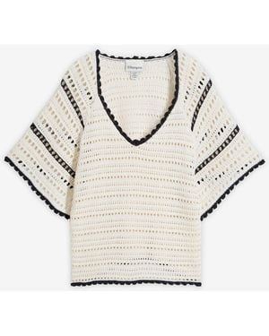 bonprix Ajour-Pullover Mit Leinenanteil - Weiß
