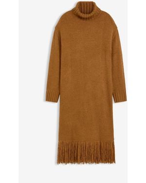 bonprix Strickkleid Mit Fransensaum - Braun