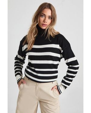 Boohoo Stripe Roll Neck Sweater - Black